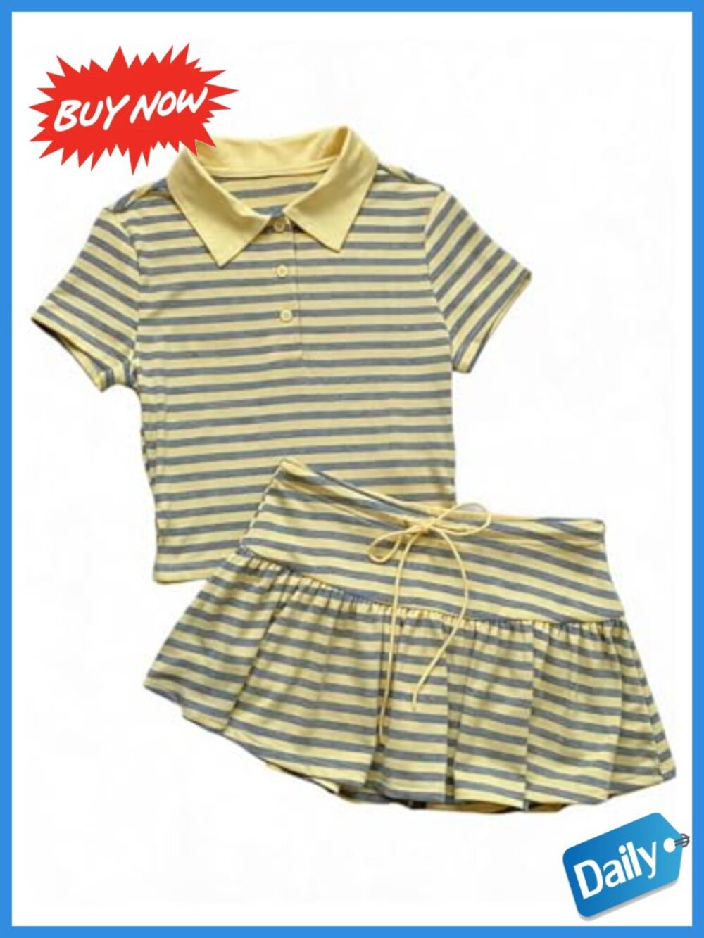 2 Piece Striped Skirt Set Collared Shirt Button Up A Line Summer Outfit